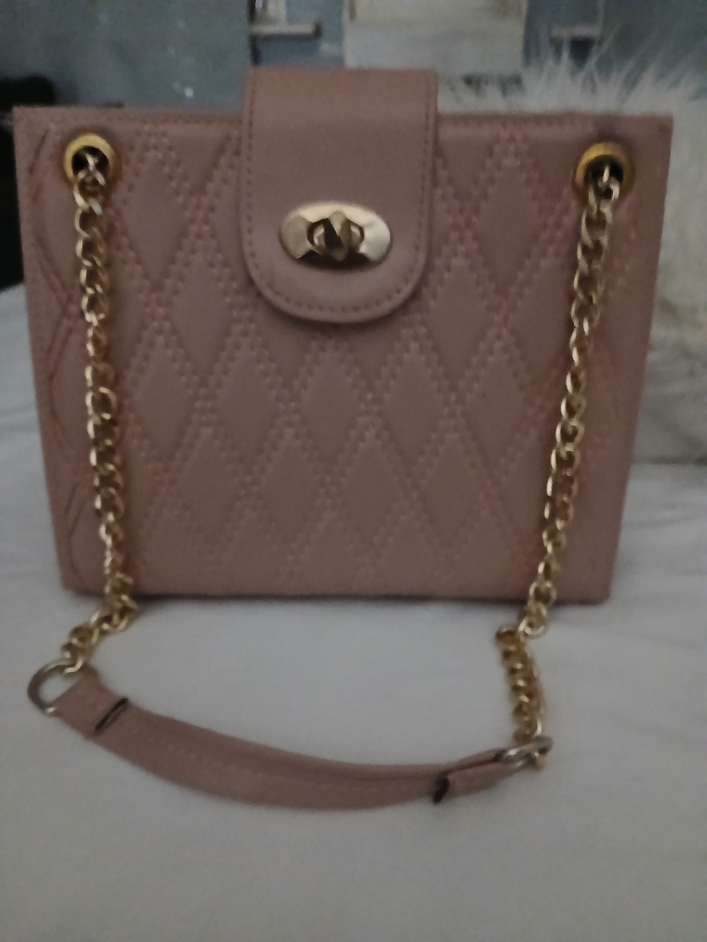 Quilted Chain-Handle Shoulder Bag in Blush Pink